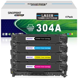 SINOPRINT 304A Toner Cartridges Replacement for HP 304A Color Laserjet CP2025,CM2320fxi MFP,CM2320nf MFP,CM2320n MFP; Color CP2025dn ,CP2025n Printers (Black,Cyan, Magenta, Yellow 4-Pack)