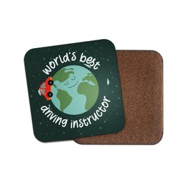 World's Best Driving Instructor Square Coaster - Teacher Car Learner Christmas Illustration Boys Girls Kitchen Family Drinks Home #81619