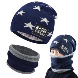Gxlaihly Winter Hat for Children, Children's Winter Warm Beanie Hat and Loop Scarf Set, Children's Winter Hat Beanie Hat, Winter Hat and Scarf Set for Boys Girls from 6-15 Years, blue