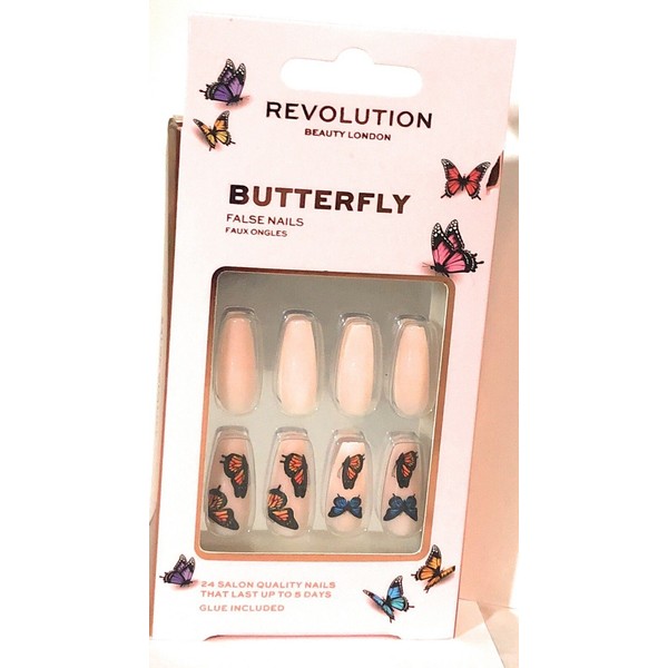 Make Up Revolution Butterfly False Nails 24 Salon Quality Nails + Glue ￼BNIB