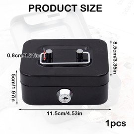 Cash Box Lockable with Key Black Small Cash Box Small Safe 11.5 x 8.5 x 5.8 cm Elegant Steel Cash Box Cash Box for Coins and Notes Safe Tip Cash Box