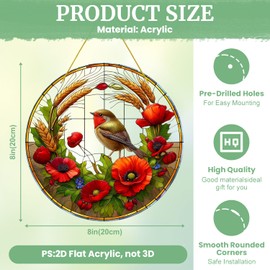 Robin Window Sun Catcher, Acrylic Robin Sun Catchers for Windows with 40cm Rope, Hanging Robin Garden Ornaments for Windows Home Porch Balcony, Lightweight Sun Catchers for Garden