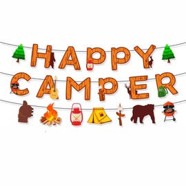 WODJR 2Pcs Camping Banner Camper Banner Camping Party Decorations Happy Camping Banner Forest Banner Bear Banner Hanging Decorations for Camping Party Supplies Happy Camping Party Decorations Adventure Decorations