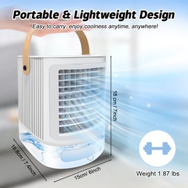 Mini Luftkühler, Tragbare Luftkühler mini klimaanlage, USB Verdunstungskühler mit Wasserkühlung Persönlich Ventilator mit 700 ML Wassertank, Mini Klimagerät mit 3 Stufen & 7 Stimmungslichtern