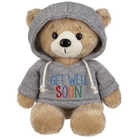 Ganz 9 Get Well Teddy Bear with Gray Hoodie Stuffed Animal for Comfort and Love
