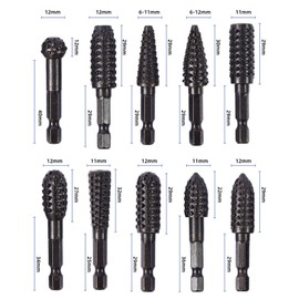 Rotary File, Hexagonal Shaft Electric File, Set of 10, Polishing Beveling, Rotary File, Carbide Blade Drill Bit, For Carpentry and Ironworking, Polishing, Grinding, Beveling, Expanding Holes, Carbon Steel Material, Deburring, Carving, Easy to Use