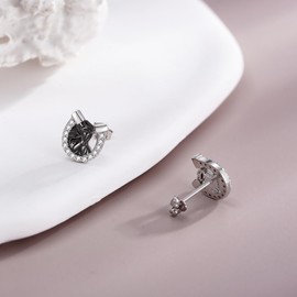 ONEFINITY Horseshoe Earrings 925 Sterling Silver Horse Stud Earrings Horse Jewellery Gifts for Horses Lover