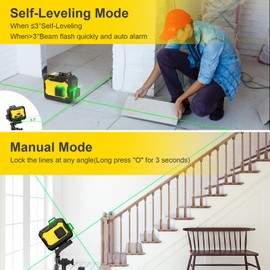 Kuzinoy Laser Level 3x360° Self Leveling 3D Green Cross 12 Lines Laser Touchscreen Control Laser Tool for Construction and Picture Hanging with 5000mAh Rechargeable Battery & Remote Control