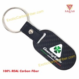 Exotic Carbon Fiber Alfa Romeo Quadrifoglio Script Oblong Key Fob with Italy Stripe- 100% Real!
