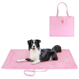 Catalonia Classic Waterproof Dog Mat, Portable Reversible Pet Travel Mat, Pet Cushion Pad with Handle for Small Medium Dogs Cats, Indoor or Outdoor, 50x27.5 inch, Pink