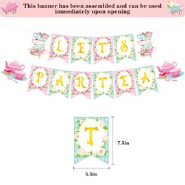 Floral Tea Party Decorations,Tea Party Decor Set LET'S PARTEA Banner and Double Sided Hanging for Tea Party Birthday Bridal Wedding Baby Shower Wildflower Girls Women