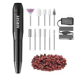 AIRSEE Portable Electric Nail Drill Machine for Beginners, EFile for Acrylic Gel Nails and Manicure Pedicure Polishing Shape, Electric Nail File Kit for Home & Salon,Black
