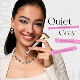 Jessup Brochas para Maquillaje para Rostro Set de 3pcs Brocha de Maquillaje Doble Punta para Base, Contorno, Rubor, Iluminador y Corrector, Veganas Qu
