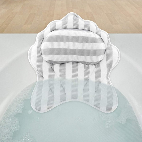 Bath Pillow for Tub Bath, Bath Pillow Cushion with 6 Suction Cups 3D Mesh, Hot Tub, Home Spa Non-Slip Luxury Support for Head, Neck, Back and Shoulders