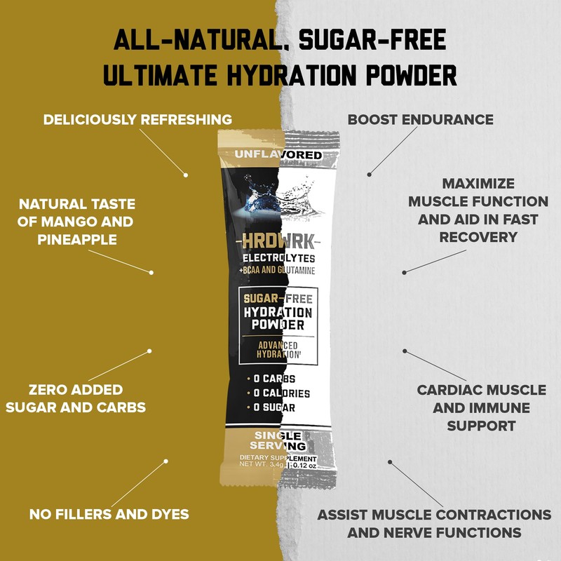 HRDWRK Electrolytes Powder Packets with Magnesium, Potassium Sodium, Keto Hydration