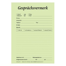 Conversation Notes DIN A5 Green Pad with 100 Sheets Telephone Notes