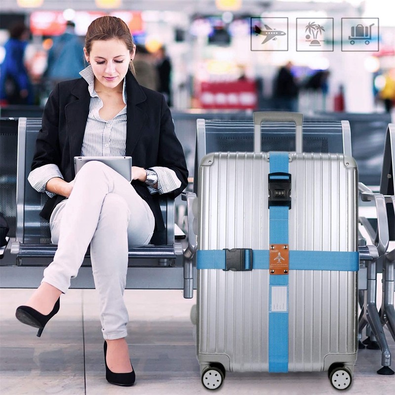 Travistar 4 Pack Luggage Straps for Suitcases, Adjustable Lockable Suitcase