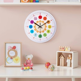 Warmiehomy Children's Wall Clock Rainbow Clock Wall Large 30 cm Colourful Numbers Modern Wall Clock without Ticking Noises Silent Learning Clock Silent Kitchen Clocks for Children's Room Living Room
