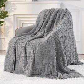 Sherpa Fleece Adult Weighted Blanket Great for Sleep, 15 lbs Dual Sided Soft Fuzzy Heavy Blankets for Couch Bed Sofa, Cozy Warm Fluffy Arched Jacquard Throw for Winter (Grey, 60" x 80", 15 Pounds)