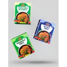 Millet Noodle Trio Pack – Sorghum (Jowar) Millet, Multi Millet, & Barnyard Millet – 540g 3x180g| Ready to Cook|