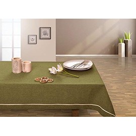 DecoKing Tablecloth 20 x 20 Olive Green Dark Green Elegant Practical Easy Care Linen Look Linen Look with Border Modern Linen Look
