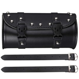 Bhina Motorcycle bag, round saddle bags, leather waterproof saddle bag, universal motorcycle saddle bag, motorcycle tool bag, with 2 fastening straps, suitable for most motorcycles