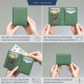 VON HEESEN® Wallets Men & Women, Green, Without coin compartment, Without coin compartment