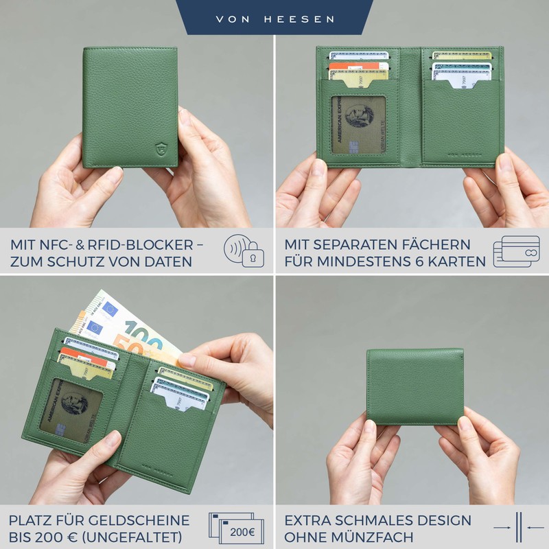 VON HEESEN® Wallets Men & Women, Green, Without coin compartment,
