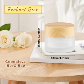 20 Pcs Frosted Glass Jars Reusable Cosmetic Canning Container with Wood Grain Lid for Lip Scrub Cream Lotion Ointments Powder - 15g/0.5oz