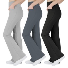 BIG ELEPHANT Girl's Flare Leggings with Pockets, Kids Bootcut Yoga Pants, High Waisted Bell Bottoms for Dance