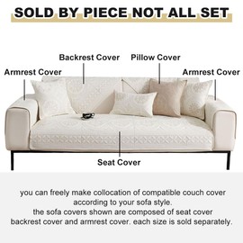 vctops Boho Geometric Embroidery Couch Cover Soft Cotton Quilted Anti Slip Sectional Couch Covers Washable Sofa Slipcover for Dogs, Children, Pets Furniture Protector (Cream,36"x82")