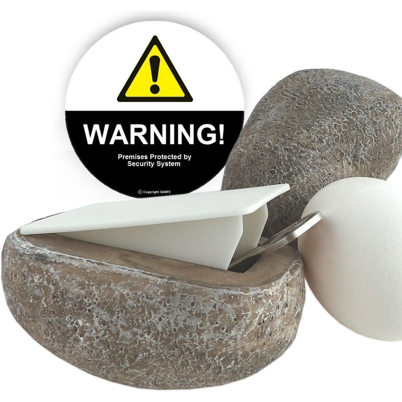 Imitation River Rock Hide-a-Key & Repositionable Vinyl Warning Decal Set