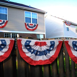 Xunny American US Flag Bunting,Veterans Day decoration,3X1.5 Ft USA Pleated Fan Flag by Heavy Polyester Flag Indoor/Outdoor,2-Pack Patriotic Bunting Flag