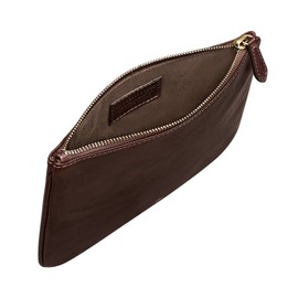 Maxwell Scott - Womens Luxury Designer Leather Flat Makeup Bag Purse - Handmade in Italy - The Zeta Dark Brown