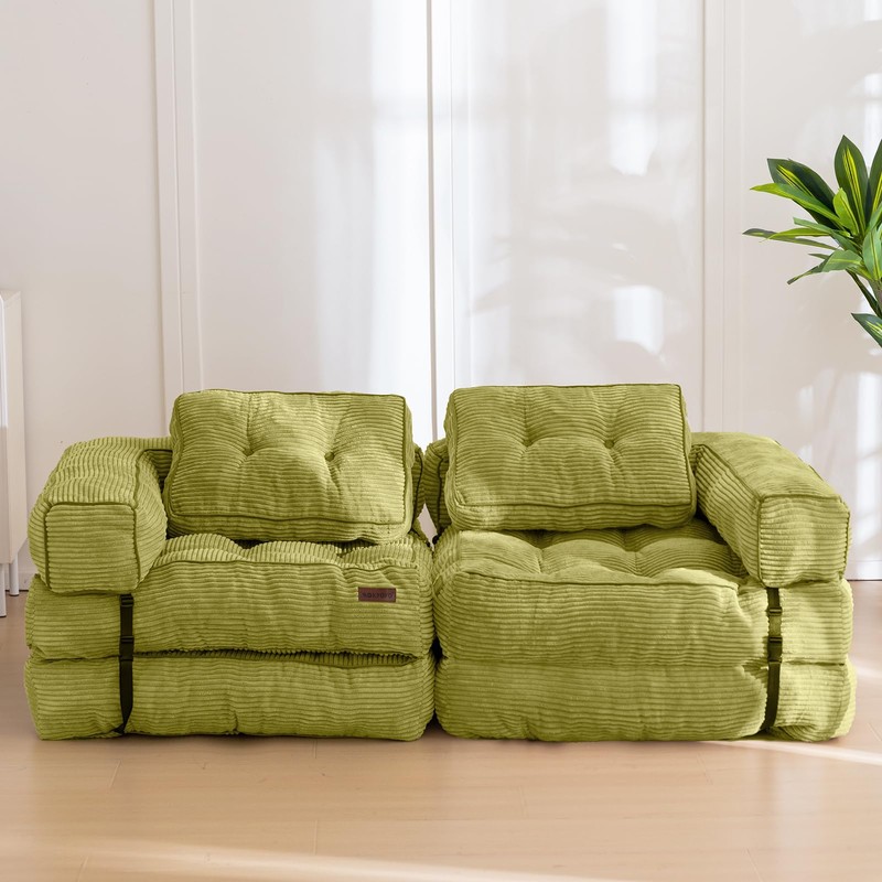 MAXYOYO Folding Sofa Bed, L-Shaped Convertible Sofa Bed with Armrest