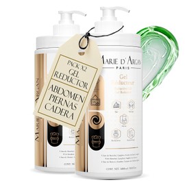 MARIE D'ARGAN Set de 2 Geles Reductores Corporales De 1000 ml Cada Uno, Duo Anticelulitis Y Reafirmante Con Alcanfor, Hiedra Europea Y Alga Laminaria, Para Abdomen, Piernas, Muslos, Glúteos Y Caderas