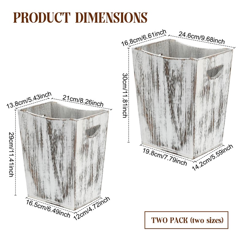 Ismosm Rustic Wooden Trash Can Set, 2-Pack, Small and Large