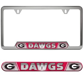 FANMATS 61980 Georgia Bulldogs Embossed License Plate Frame, Stainless Steel Frame with Stamped Aluminum Team Logo Inserts, 6.25in x 12.25in
