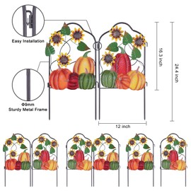 hogardeck Fall Decorations for Home Outdoor, Set of 2 Metal Fence Decorative Garden Stakes with Pumpkin Sunflower for for Fall Decor, Metal Yard Signs for Garden Lawn Patio Thanksgiving Decorations