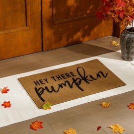 Tinideya 2 Pieces Fall Decor Door Mat Hello Pumpkin Welcome Door Mats 18"x30" and Boho Beige Woven Cotton Rugs 24"x71" Autumn Handwoven Tassel Outdoor Indoor Mats for Porch Entryway Farmhouse Decor