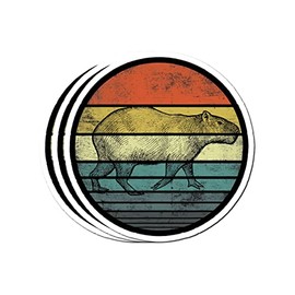 Capybara Retro Sunset Animal Lover Capybara Silhouette Gift Decorations - 4x3 Vinyl Stickers, Laptop Decal, Water Bottle Sticker (Set of 3)