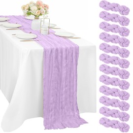 12 Pieces Lilac Cheesecloth Table Runner 10FT Pink Runner for Tables Gauze Fabric Boho 35 x 120 Inches Long Table Runner Decoration Rustic Sheer Runner for Wedding Baby Birthday Party Lilac