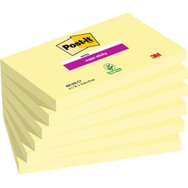 Post-it Super Sticky Notes Canary Yellow, Pack of 6 Pads, 90 Sheets per Pad, 76 mm x 127 mm, Yellow Color - Extra Sticky Notes For Note Taking, To Do Lists & Reminders