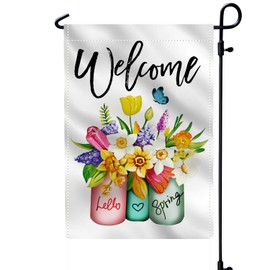 Welcome Spring Garden Flag,12×18 Inch Outdoor Banner for Canadian Yard Decoration