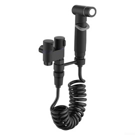 Bidet Toilet Sprayer Set, Handheld Bidet Sprayer for Toilet, Bidet Sprayer Toilet Angle Valve with Double Switch Water Outlets G1/2 (Black)