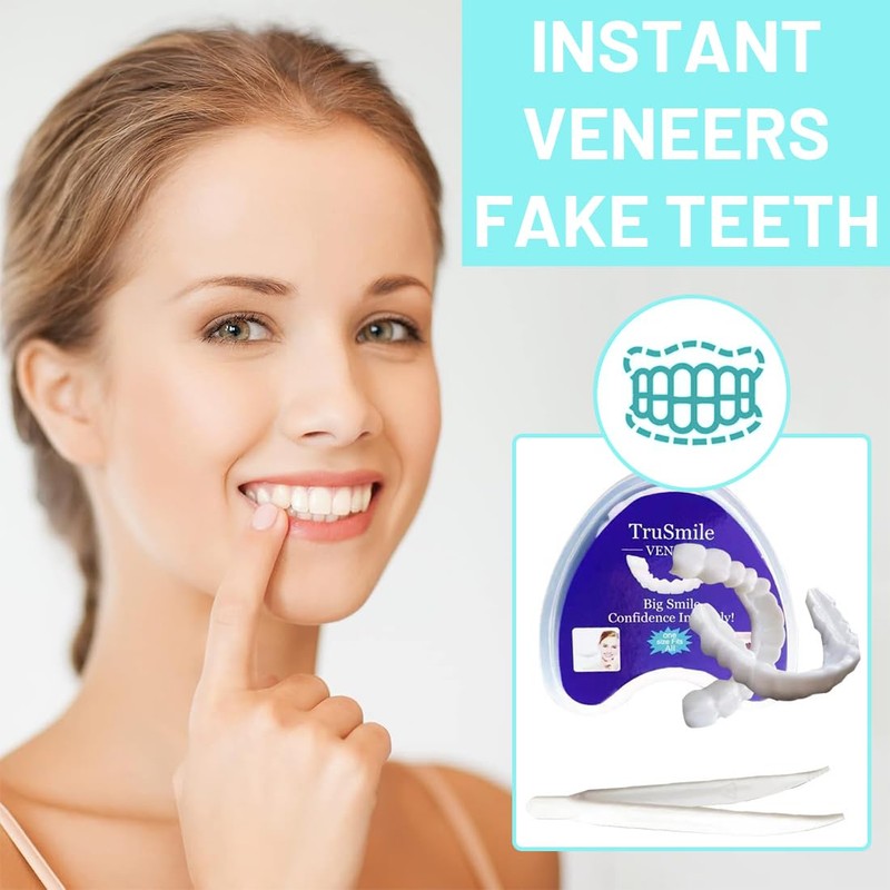 2 Pairs of Whitening Dentures, Fake Teeth, False Artificial Temporary