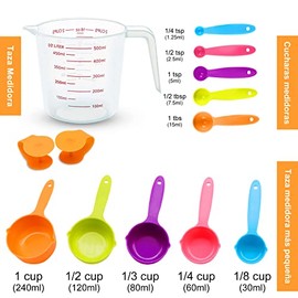 Cucharas medidoras y tazas medidoras, juego de 13 tazas medidoras graduadas de precisión apilables y cucharas medidoras, cucharas medidoras de cocina, cucharaditas pequeñas para sólidos líquidos y polvos (color)…