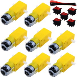 RUNCCI-YUN 8pcs DC3V-6V Micro DC Motor, DC Gear Motor TT Motor for Arduino DIY 1:48 Intelligent Car Robot + Mini Boat Switch Push Button + 22AWG Cable (1m)