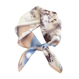 MEISEE Pure Natural Mulberry Silk Scarfs Women Small Square Scarf 21" x 21" Breathable Lightweight Neckerchief Printed Headscarf (white pink blue)