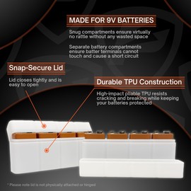 Slimline 9V Battery Case, soft durable material - Pack of 2 (Holds 4 Batteries)